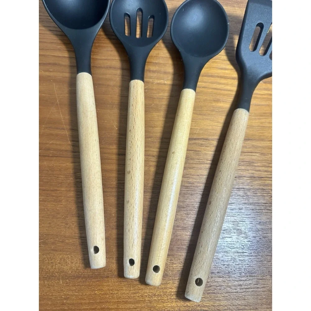 Cooking Utensils Set of 4 Silicone Kitchen Utensils with Wooden Handle,